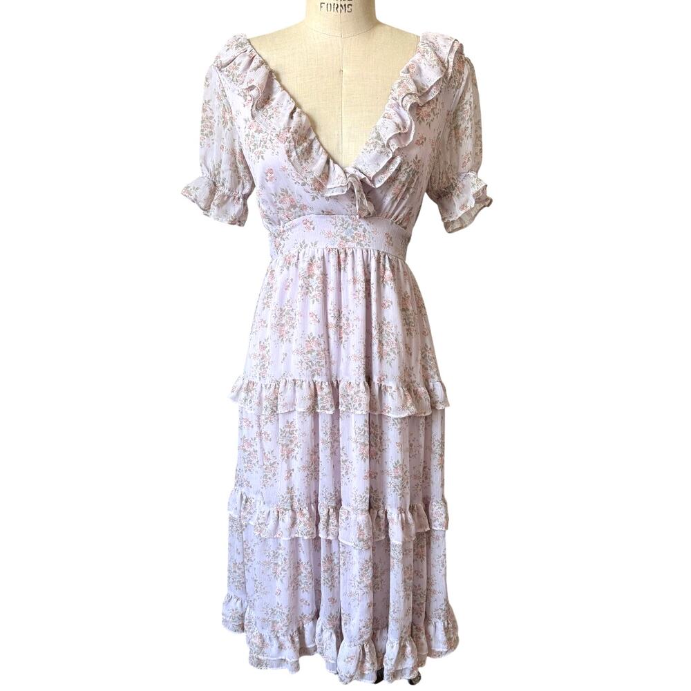 Altar'd State Keira Floral Midi Dress in Lilac Purple Size Small
